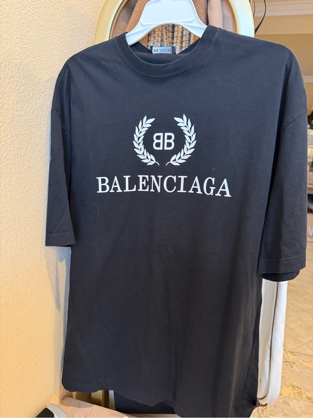 Balenciaga Black T-Shirt with White Laurel Logo